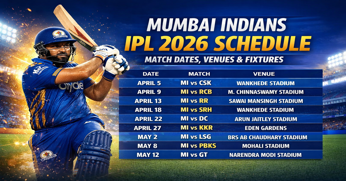 Mumbai Indians IPL 2026 Schedule Match Dates, Venues & Fixtures