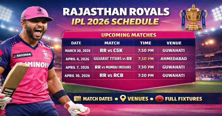 Rajasthan Royals IPL 2026 Schedule, Match Dates & Venues (Complete Guide)