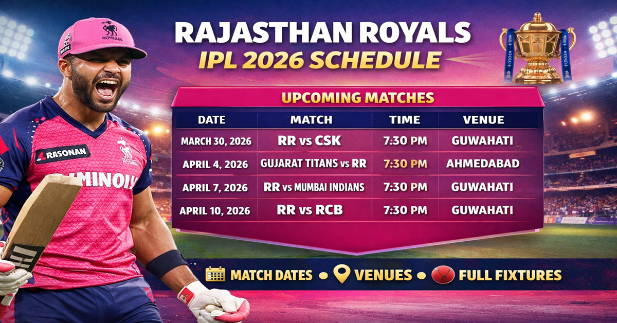 Rajasthan Royals IPL 2026 Schedule, Match Dates & Venues (Complete Guide)